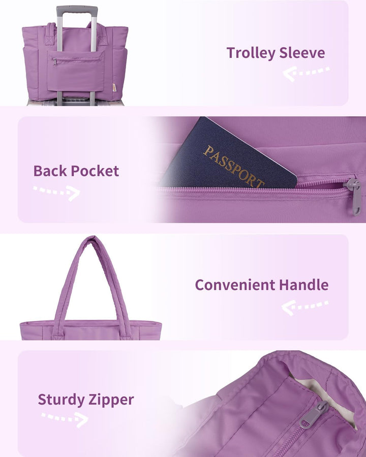 Gepolsterte Puffer Tote mit Becherhalter und Laptopfach für Reisen und Arbeit