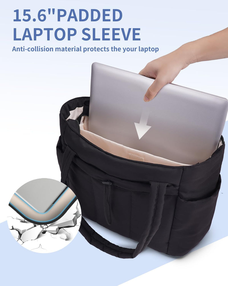 Gepolsterte Puffer Tote mit Becherhalter und Laptopfach für Reisen und Arbeit