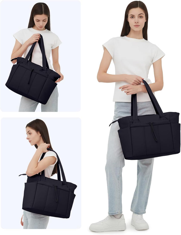 Gepolsterte Puffer Tote mit Becherhalter und Laptopfach für Reisen und Arbeit