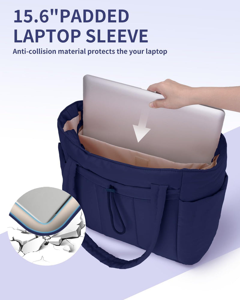 Gepolsterte Puffer Tote mit Becherhalter und Laptopfach für Reisen und Arbeit