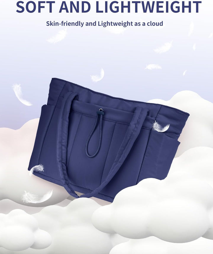 Gepolsterte Puffer Tote mit Becherhalter und Laptopfach für Reisen und Arbeit