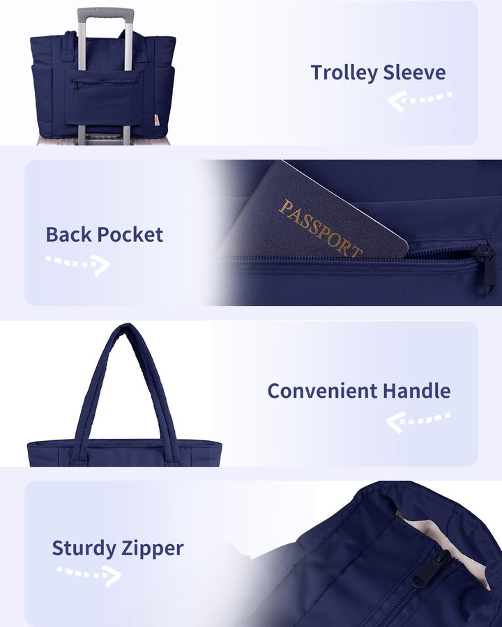 Gepolsterte Puffer Tote mit Becherhalter und Laptopfach für Reisen und Arbeit
