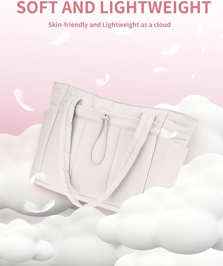 Gepolsterte Puffer Tote mit Becherhalter und Laptopfach für Reisen und Arbeit