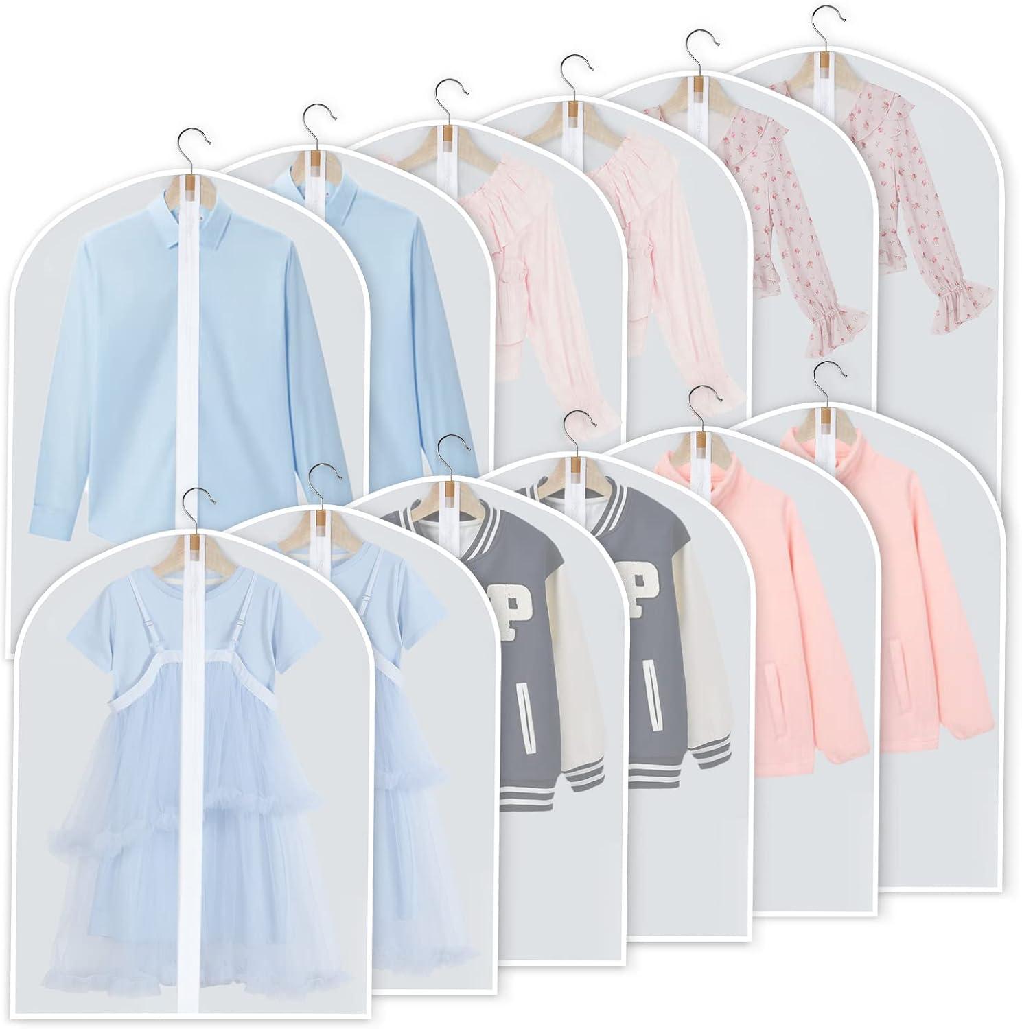PEVA Kleidersack-Set – 12er-Pack Hängende Kleiderhüllen in 3 Größen (Kaufe 1, erhalte 1 GRATIS)