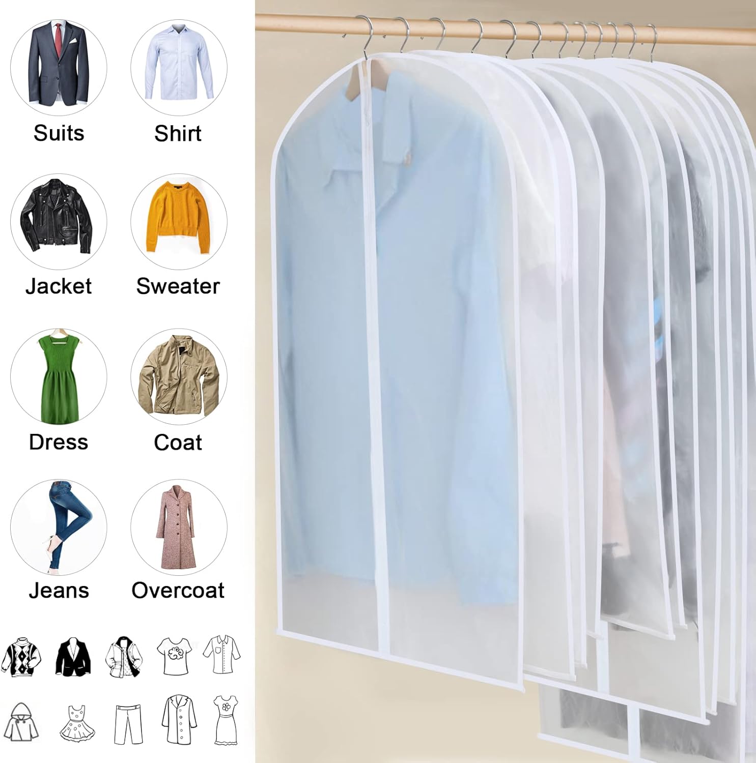 PEVA Kleidersack-Set – 12er-Pack Hängende Kleiderhüllen in 3 Größen (Kaufe 1, erhalte 1 GRATIS)