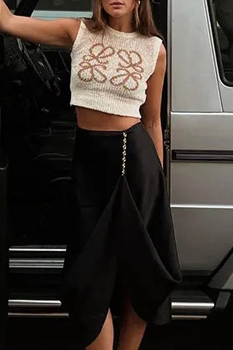 Beige gestricktes Damenshirt mit Vintage-Jacquardmuster – Mireille