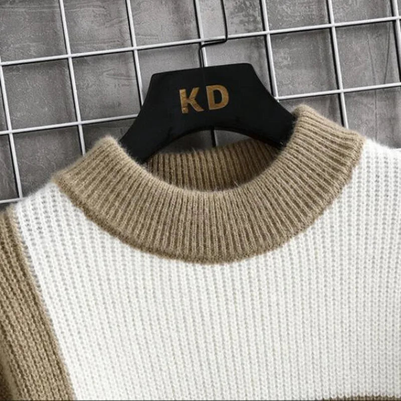 Farbpatch-Pullover | Karierter Strickpullover