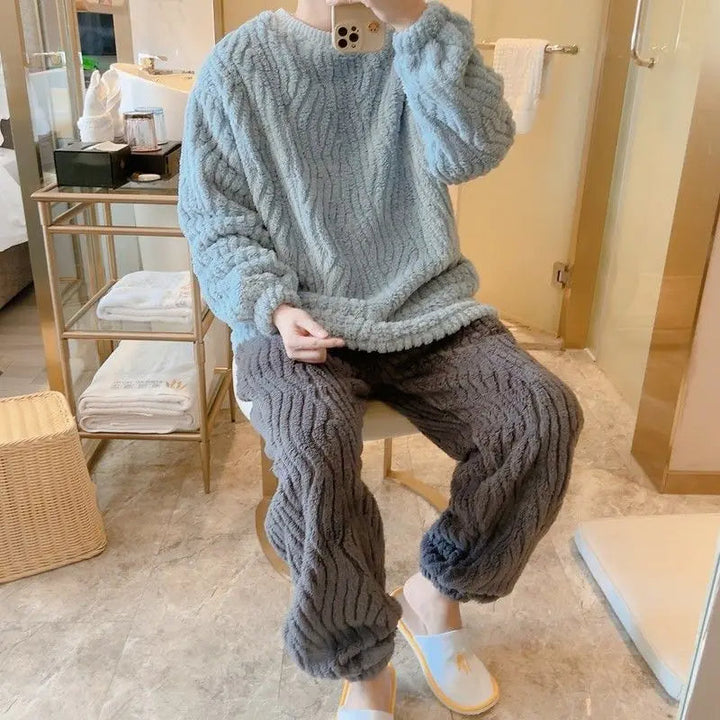 Korallen-Fleece-Pyjama | Bequemer und warmer Pyjama für Herren