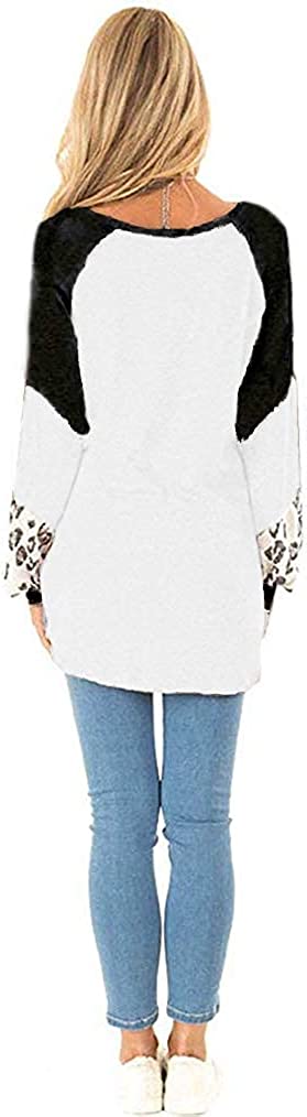 Naggoo Womens Farbe Block Leopard Rundhalsausschnitt Langarm lässig lose Tunika Shirts Tops Sweatshirt