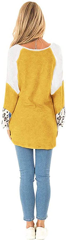 Naggoo Womens Farbe Block Leopard Rundhalsausschnitt Langarm lässig lose Tunika Shirts Tops Sweatshirt