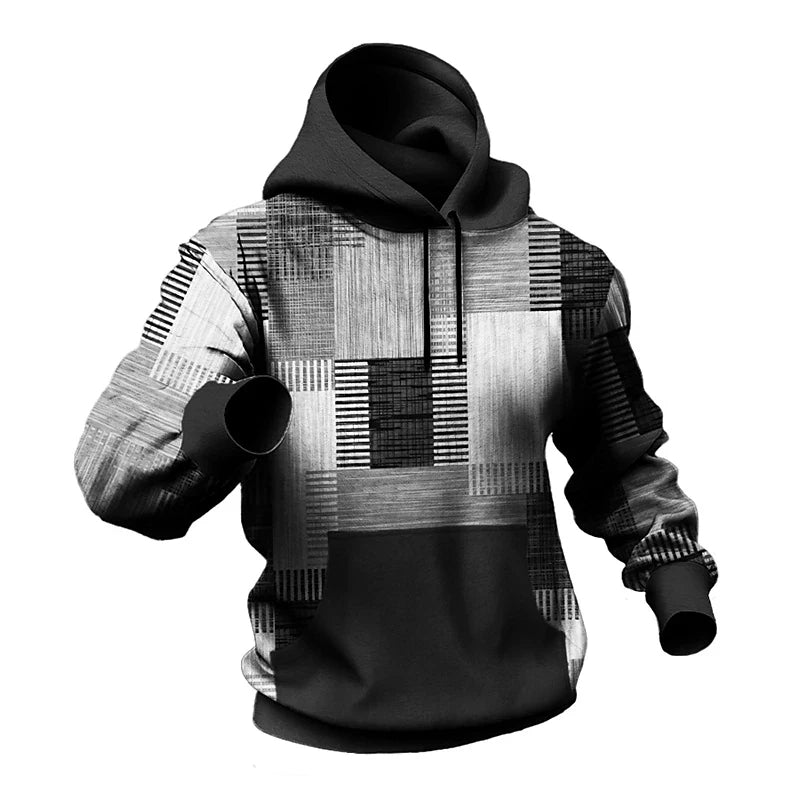 3D-Karierter Hoodie | Urban Vibes Übergrößen-Pullover