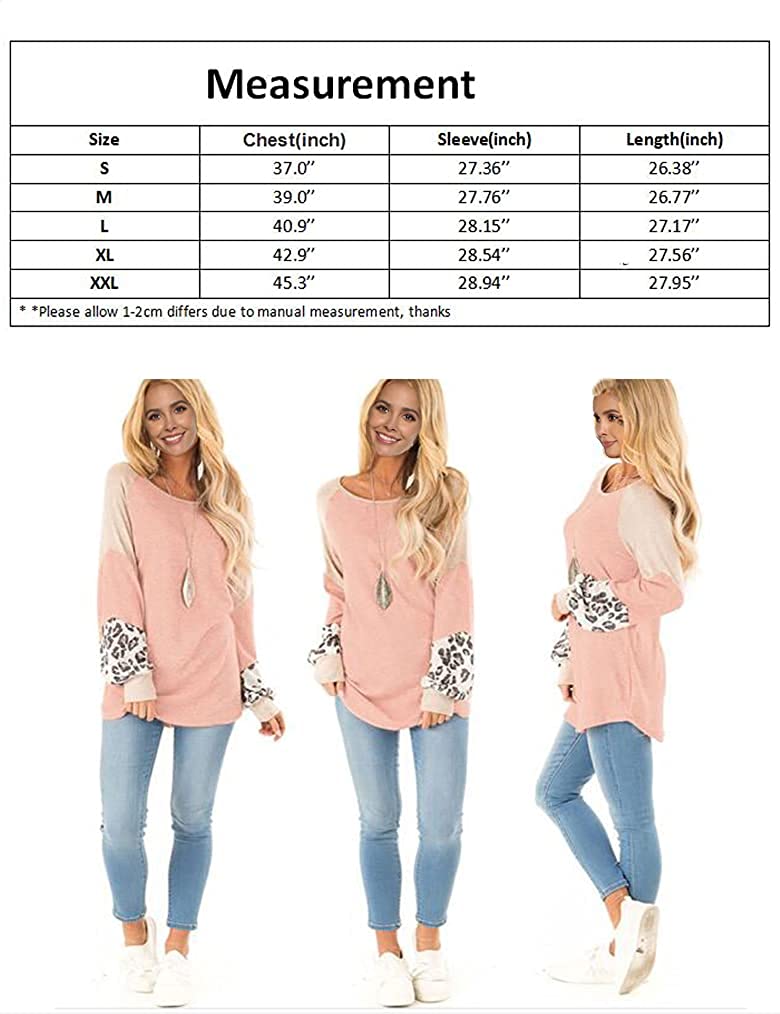 Naggoo Womens Farbe Block Leopard Rundhalsausschnitt Langarm lässig lose Tunika Shirts Tops Sweatshirt