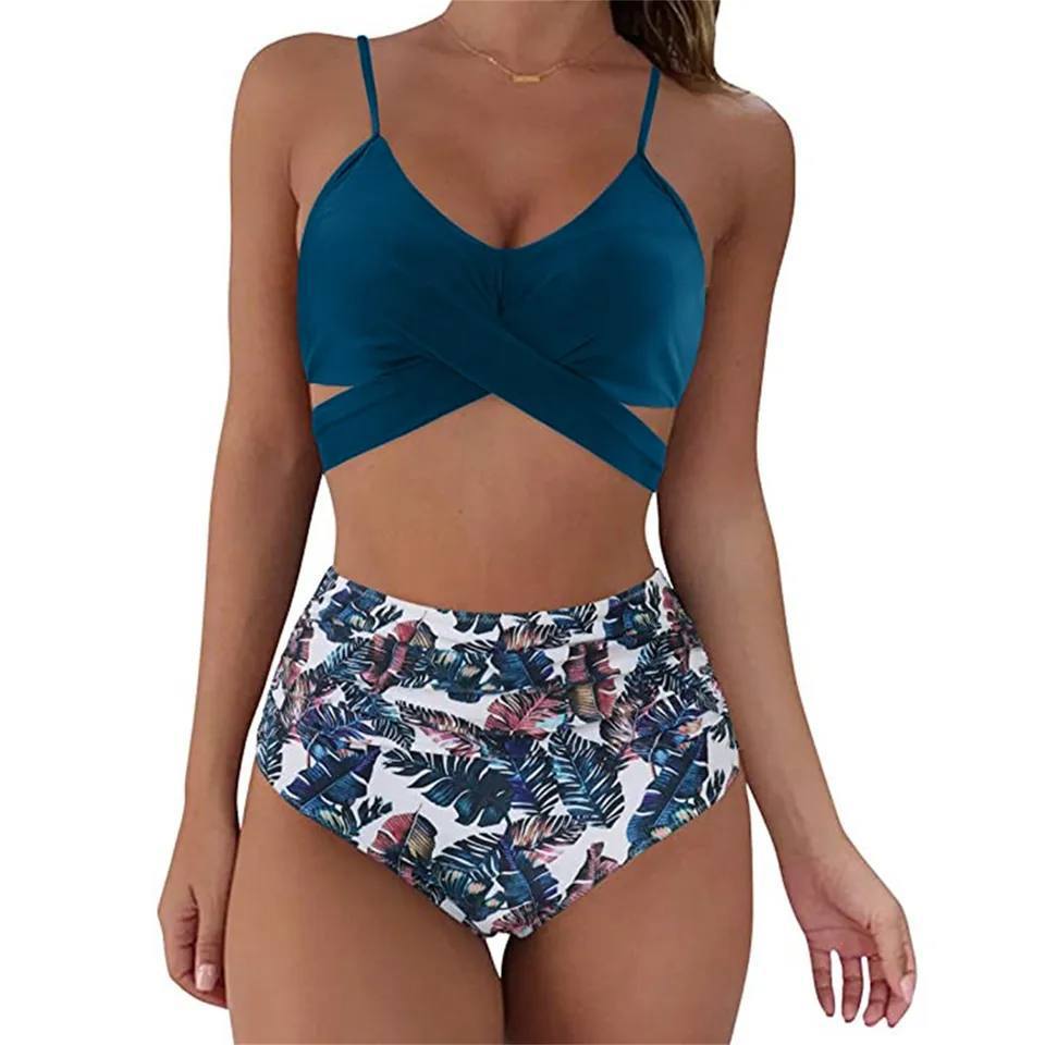 Belle hoch taillierter, farbenfroher Damen-Bikini