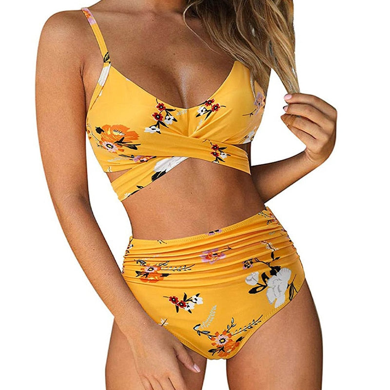 Belle hoch taillierter, farbenfroher Damen-Bikini