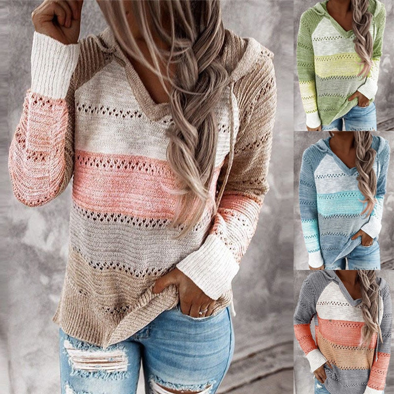 Lydia | Bequemer Patchwork-Pullover mit Kapuze