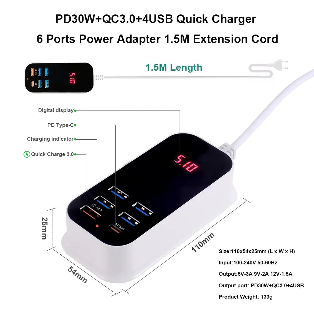 Multi-USB-Ladegerät | Schnellladegerät für Netzteil