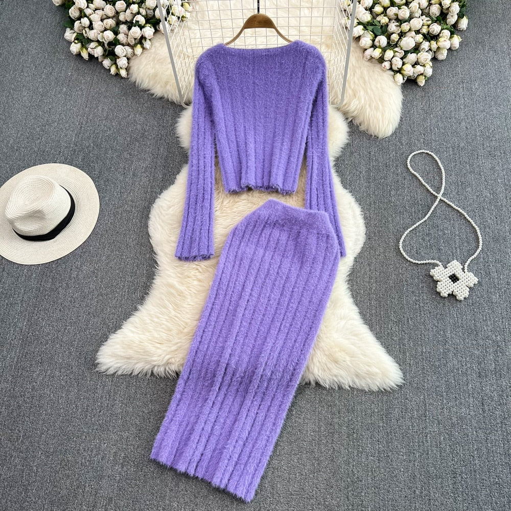 AubreysSet I 2-teiliges Set für Frauen I Rock mit hoher Taille und Pullover mit quadratischem Ausschnitt - Fiadora